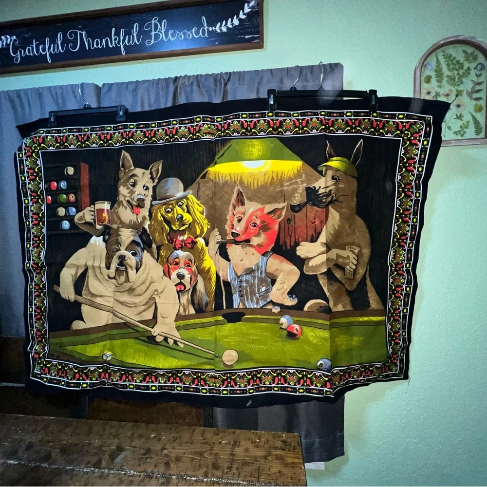 LARGE TAPESTRY Wall Decor DOGS PLAYING POOL 